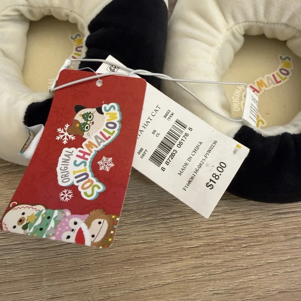 Squishmallows Christmas Cat Slippers Santa Hat‎ Kids Size 13-1 NWT Plush